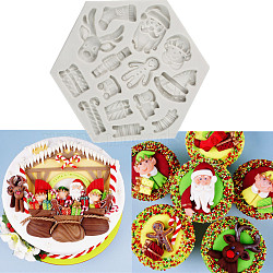 Food Grade Silicone Statue Molds, Fondant Molds, For DIY Cake Decoration, Chocolate, Candy, Portrait Sculpture UV Resin & Epoxy Resin Jewelry Making, Christmas Theme, Antique White, 17~45mm(DIY-I012-49)