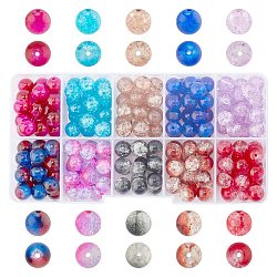 Round Transparent Crackle Glass Beads, Mixed Color, 8mm, Hole: 1.3~1.6mm, about 200~205pcs/box(CCG-X0008-01-8mm)