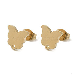 Ion Plating(IP) 304 Stainless Steel Stud Earring Findings, Butterfly, Golden, 8.5x9mm, Hole: 1.2mm, Pin: 0.7x11mm(STAS-I206-61G)