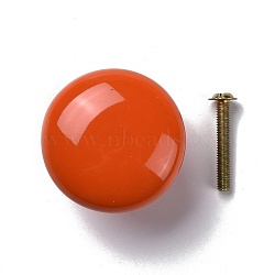 Round-shaped Porcelain Cabinet Door Knobs, Kitchen Drawer Pulls Cabinet Handles, with Iron Screws, Orange Red, 28x38mm(FIND-Z004-17B)