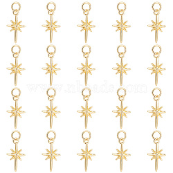 20Pcs Brass Pendants, with Jump Rings, Star, Real 18K Gold Plated, 17x9.7x2.5mm, Hole: 3.4mm(KK-GO0001-01)