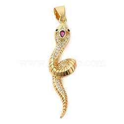 Brass Micro Pave Cubic Zirconia Pendants, Real 18K Gold Plated, Snake, Hot Pink, 39.5x10x6mm, Hole: 5x4mm(KK-M099-10G-B)