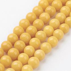Natural Mashan Jade Round Beads Strands, Dyed, Yellow, 8mm, Hole: 1mm, about 51pcs/strand, 15.7 inch(G-D263-8mm-XS07)