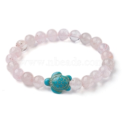 Natural Rose Quartz & Synthetic Turquoise Turtle Beaded Stretch Bracelet, Inner Diameter: 2-1/8 inch(5.5cm)(BJEW-JB09699-02)