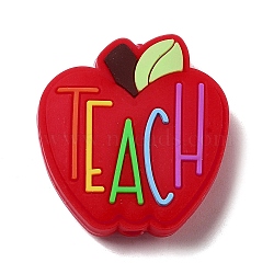 Teachers' Day Apple with Word Teach Silicone Focal Beads, Chewing Beads For Teethers, DIY Nursing Necklaces Making, Red, 30x28x9mm, Hole: 2.5mm(SIL-D005-01A-03)