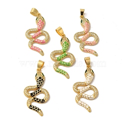 Brass Micro Pave Cubic Zirconia Pendants, with Enamel , Real 18K Gold Plated, Snake, 44x21x4mm, Hole: 7.5x4.5mm(KK-R162-042G)