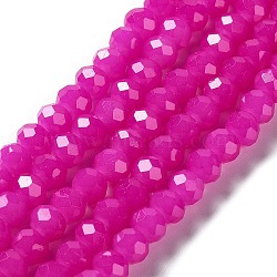 Baking Painted Imitation Jade Glass Bead Strands, Faceted Rondelle, Fuchsia, 8x6mm, Hole: 1mm, about 63~65pcs/strand, 39~40cm(DGLA-A034-J8MM-A28)