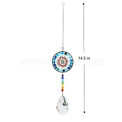 Big Pendant Decorations, Hanging Sun Catchers, Chakra Theme K9 Crystal Glass, Teardrop, Dodger Blue, 36.8cm(HJEW-PW0001-010C)