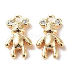 Rack Plating Brass Micro Pave Cubic Zirconia Pendants, Bear Charm, Real 18K Gold Plated, 13x7.5x3mm, Hole: 1.2mm(KK-K333-85G)