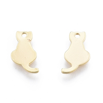 Ion Plating(IP) Brass Charms, Cat Charms, Real 18K Gold Plated, 12x8x1mm, Hole: 1.2mm