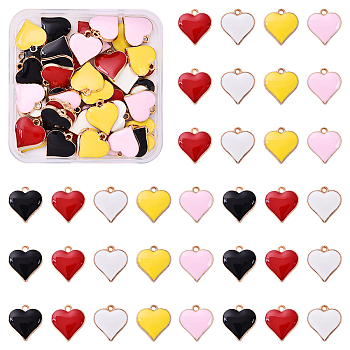 55Pcs 5 Colors Alloy Enamel Pendants, Light Gold, Heart, Mixed Color, 17x16x3mm, Hole: 1.6mm, 11pcs/color