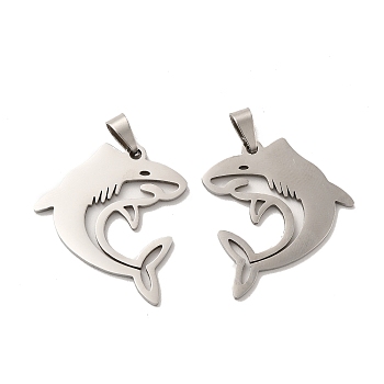 201 Stainless Steel Pendants, Dolphin Charm, Stainless Steel Color, 27x25x1.5mm, Hole: 6.5x3mm
