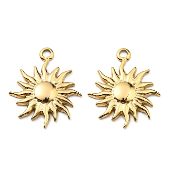 304 Stainless Steel Pendants, Sun Charm, Real 18K Gold Plated, 22.5x19x2mm, Hole: 1.8mm