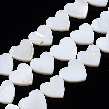 Natural Freshwater Shell Beads Strands, Heart, Creamy White, 12~13x12~14x3mm, Hole: 0.8mm, about 30pcs/strand, 14.96 inch~15.35 inch(38cm)