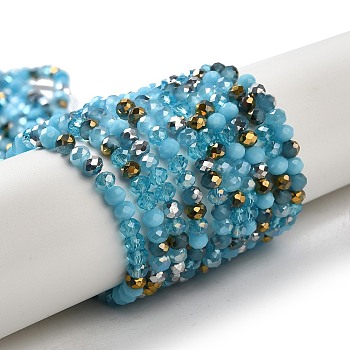 Glass Beads Strands, Faceted, Rondelle, Pale Turquoise, 4x3mm, Hole: 0.4mm, about 123~127pcs/strand, 15.75~16.5 inch(40~42cm)