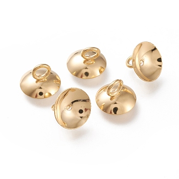201 Stainless Steel Bead Cap Pendant Bails,  for Globe Glass Bubble Cover Pendant Making, Half Round, Real 24k Gold Plated, 10x7mm, Hole: 2.8mm