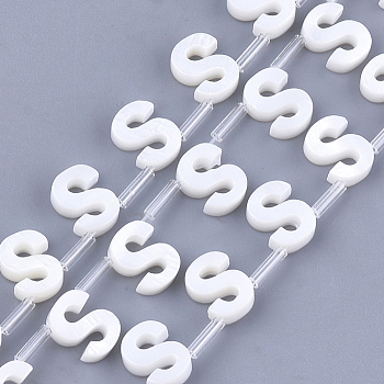 Natural Freshwater Shell Beads, Top Drilled Beads, White, Letter.S, 10x7x3mm, Hole: 0.8mm