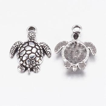 Alloy Pendants, Cadmium Free & Nickel Free & Lead Free, Turtle, Antique Silver Color, Size:about 23mm long, 16mm wide, 2mm thick, hole: 2mm