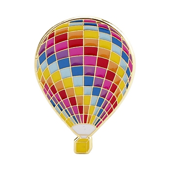 Rainbow Enamel Pins, Golden Alloy Brooch, Hot Air Balloon, 41x29mm