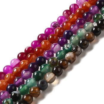 Natural Striped Agate/Banded Agate Strands, Dyed, Round, Mixed Color, 6mm in diameter, Hole: 1mm