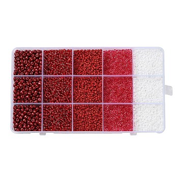 DIY 15 Grids ABS Plastic & Glass Seed Beads Jewelry Making Finding Beads Kits, Rondelle, Dark Red, 2~4.5x1.5~4.5mm, Hole: 0.8~1.2mm