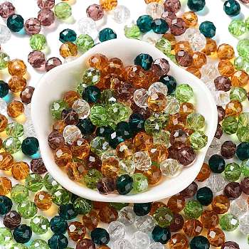 Glass Beads, Faceted, Rondelle, Olive Drab, 8x6mm, Hole: 1mm, about 145pcs/60g