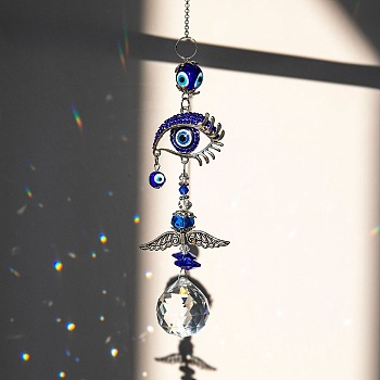 Evil Eye Pendant Decorations, Alloy & Glass Hanging Suncatchers, for Home Decoration, Eye Pattern, 430mm
