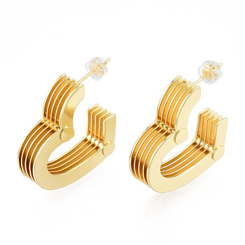 Brass Multi-Layer Heart Stud Earrings, Chunky Half Hoop Earrings for Women, Nickel Free, Golden, 25.5x25.5x8mm, Pin: 0.7mm