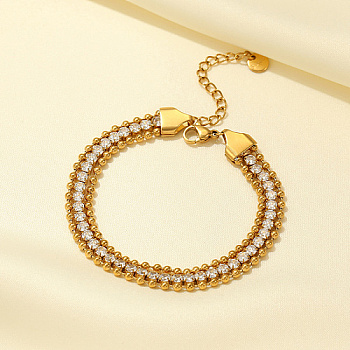 Cubic Zirconia Tennis Bracelet, Stainless Steel Link Chain Bracelet, Golden, 5-7/8 inch(15cm)