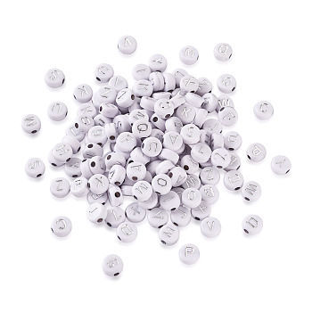 Plating Acrylic Beads, for Name Bracelets & Jewelry Making, Metal Enlaced, Letter Style, Flat Round, Silver Plated, 7x4mm, Hole: 1.8mm, 1000pcs/bag