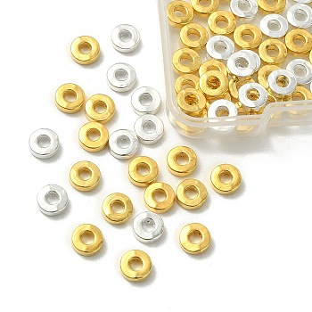 100Pcs 2 Colors Tibetan Style Alloy Beads, Donut Beads, Golden & Silver, 6x2mm, Hole: 2.5mm, 50pcs/color