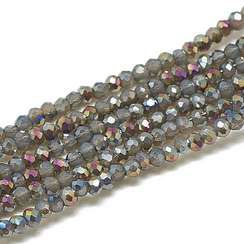 Electroplate Opaque Solid Color Glass Beads Strands, Faceted, Half Plated, Rondelle, Gray, 2x1.5mm, Hole: 0.7mm, about 200pcs/strand, 11.81 inch