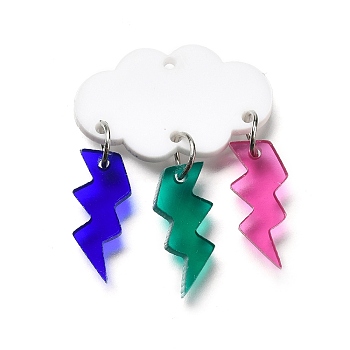 Opaque Acrylic Pendants, with Platinum Iron Loop, Cloud & Lightning, Colorful, 39x30x7mm, Hole: 1.6mm