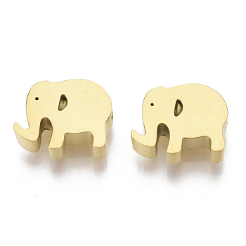 304 Stainless Steel Beads, Elephant, Golden, 7.5x9x3mm, Hole: 2mm