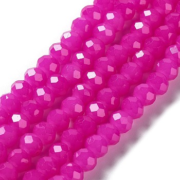 Baking Painted Imitation Jade Glass Bead Strands, Faceted Rondelle, Fuchsia, 8x6mm, Hole: 1mm, about 65~68pcs/strand, 15.75''(40~41cm)
