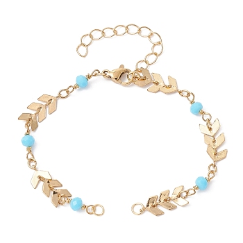 Handmade Brass Cobs Chain Bracelet Making, with Faceted Glass Round Bead & Lobster Claw Clasp, Fit for Connector Charms, Real 18K Gold Plated, 6-3/8 inch(16.3cm)