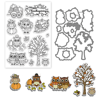 DIY Scrapbook Supplies, including PVC Plastic Stamps and Carbon Steel Cutting Dies Stencils, Thanksgiving Day Themed Pattern, Stamps: 16x11x0.3cm, Cutting Dies Stencils: 14.3x10.4x0.08cm