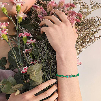 1Pc Alloy Butterfly Link Bracelet, Polyester Cords Braided Adjustable for Women, Lime Green, Inner Diameter: 1-5/8~3-1/4 inch(4.2~8.3cm)