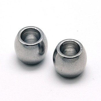 304 Stainless Steel Beads, Barrel, Large Hole Beads, Stainless Steel Color, 11x9.5mm, Hole: 6mm