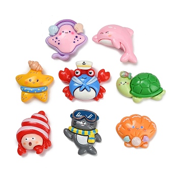 Sea Animals Opaque Resin Cabochons, Mixed Shapes, Mixed Color, 19~26x23~30x8~10mm