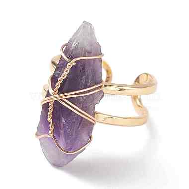 Roungh Raw Natural Gemstone Wire Wrapped Open Cuff Rings for Girl Women(RJEW-JR00429)-7