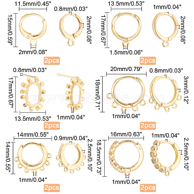 Elite 10Pcs 2 Style Brass Huggie Hoop Earring with 2Pcs Ring Stud Earring Findings(KK-PH0002-84)-4