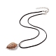 Natural Picture Jasper Leaf Cage Pendant Necklace with Waxed Cords(NJEW-TA00035-04)-1