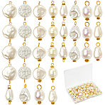 96Pcs 8 Style Acrylic Pendants, with Acrylic Imitation Pearl Beads, Iron Pins and Alloy Spacer Beads, Mixed Shape, White, 17.5~25x10~14.5mm, Hole: 1.8~3mm, 12pcs/style(FIND-SC0019-32)