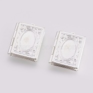 Brass Photo Locket Pendants, Carved Pattern, Rectangle, Silver Color Plated, 26.5x18.5x4.5mm, Hole: 1.5mm, Inner Measure: 9.5x15mm(KK-P149-01S)