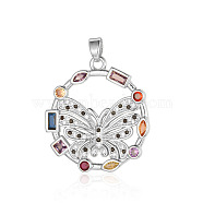Brass Micro Pave Colorful Cubic Zirconia Pendants, Butterfly Charms, Platinum, 28x25x2mm(ZIRC-OY001-32-P)