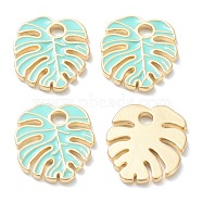 Brass Enamel Pendants, Real 18K Gold Plated, Long-Lasting Plated, Leaf, Medium Turquoise, 18x16x1.5mm, Hole: 2.5mm(KK-A153-07G-E)