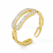 Ion Plating(IP) 304 Stainless Steel Cubic Zirconia Cuff Ring for Women, Rectangle Link Wide Band Open Rings, Real 14K Gold Plated, 3~6mm, Inner Diameter: US Size 7 1/4(17.5mm)(RJEW-C060-05G)