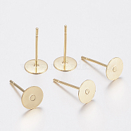 304 Stainless Steel Stud Earring Findings, Flat Round, Golden, 4x0.3mm, Pin: 0.7mm(STAS-H436-24-4mm)