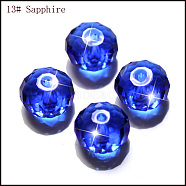 K9 Glass, Imitation Austrian Crystal Beads, Grade AAA, Faceted, Rondelle, Blue, 10x7mm, Hole: 0.9~1mm(SWAR-F068-8x10mm-13)